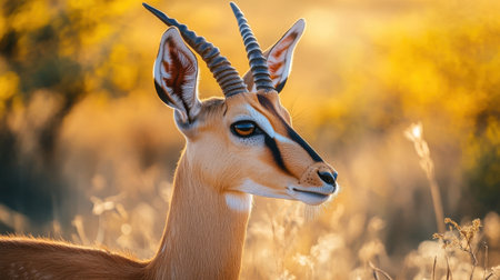 Portrait of a male Springbok antelope (Aepyceros melampus) in the Okavango Delta, Botswana.の素材