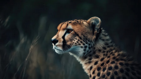 Close-up portrait of a cheetah in the grass.の素材