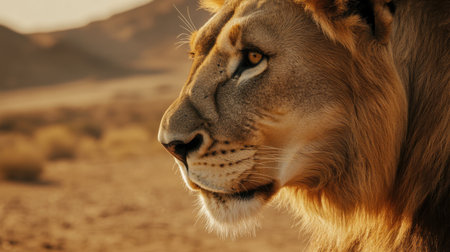 Portrait of a lion in the Namib Desert, Namibiaの素材
