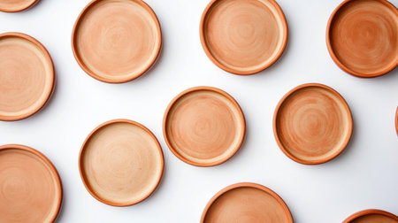 clay pottery on white background, top view, flat layの素材