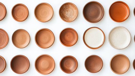 Ceramic tableware on a white background. Top view.の素材