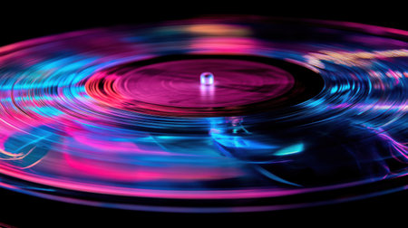 Vinyl record on black background, close-up. Abstract background.の素材