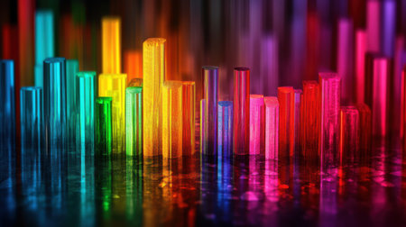 Colorful bar chart on a dark background. 3d illustration.の素材