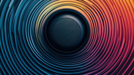 3d rendering of black speaker with multicolor gradient background.の素材