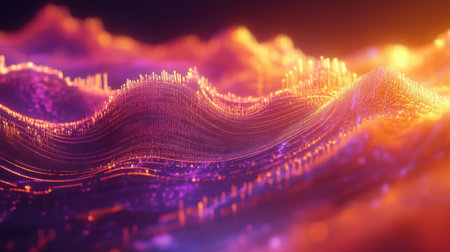 3d rendering of abstract background with glowing particles. Beautiful wave with depth of field and bokeh.の素材