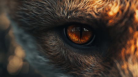 Close-up of the eye of a fox in the forest.の素材