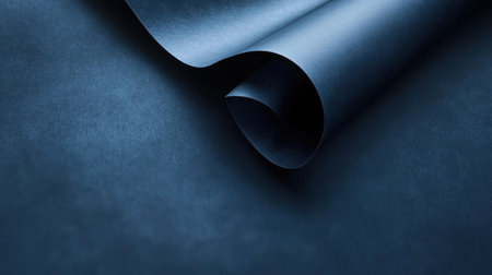 Rolled blue paper on dark background with copy space for text or imageの素材