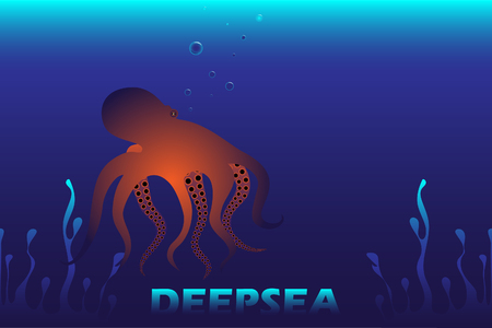 Octopus in deep blue sea underwater worldのイラスト素材