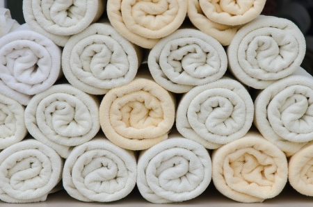 Rolled towel placed over the many.の写真素材