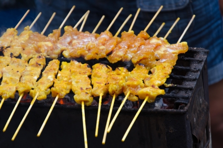 Many pork satay sticks. Grilled on charcoal.の写真素材