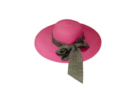 straw hat pink on white backgroundの写真素材