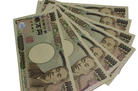 Japanese yen on the white background.の写真素材