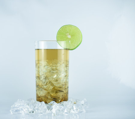 Ice lemon tea isolated on white backgroundの写真素材