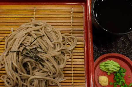 Cold noodles on a bamboo