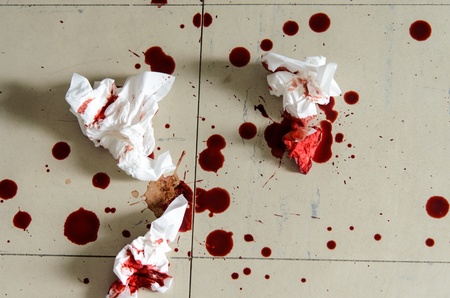 Blood spotty  On the ground and tissues の写真素材