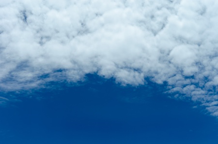 horizontal shot of bright blue sky with puffy white clouds.の写真素材