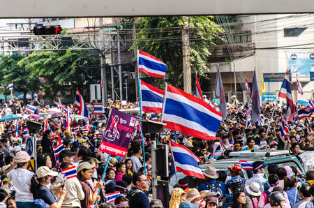 BANGKOK,Thailand - December 9,2013 : A protester joins an anti-government rally Thailand. at Bangkok,Thailandのeditorial素材