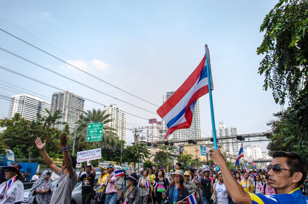 BANGKOK,Thailand - December 9,2013 : A protester joins an anti-government rally Thailand. at Bangkok,Thailandのeditorial素材