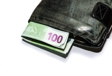 One hundred euro banknote with a  isolated on a white background
