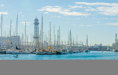 BARCELONA, SPAIN - DEC 28: Yachts at the dock port vell Barcelona, Spain on December 28, 2013のeditorial素材