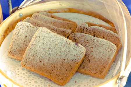 The bread is placed on the basket.