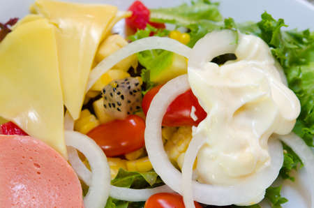 Salad vegetables on white dishの写真素材