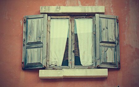 Wood windows on the wall. Vintage photographsの写真素材