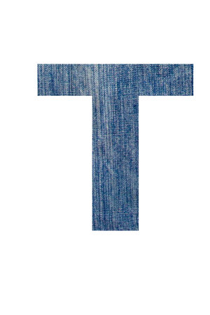Alphabet from jeans fabric, on white backgroundの写真素材