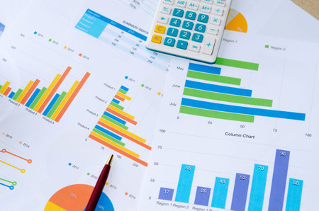 Business graph and pen analysis report. Accounting