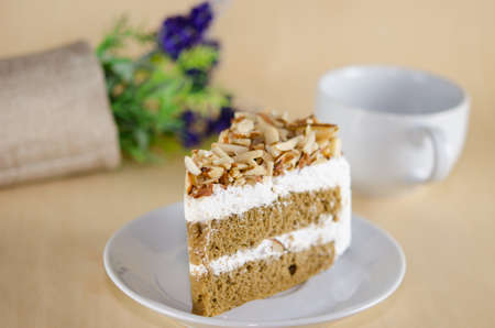 coffee Cake with dish  on the table.の写真素材