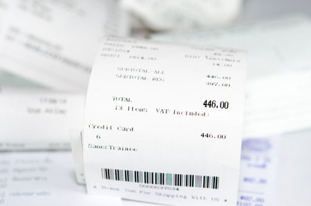 stock image of the receipt paper on table.のeditorial素材