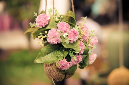 Wedding flowers in the garden.vintage color toneの写真素材