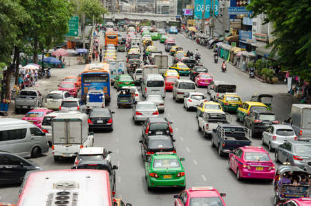 BANGKOK - AUGUST 1: Daily traffic jam in the afternoon on August 1, 2014 in Bangkok, Thailand.のeditorial素材