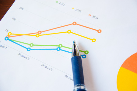 Financial graphs analysis and pen.の写真素材