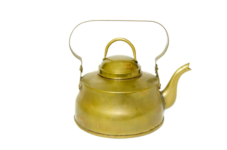 Antique brass pot Isolated white の写真素材