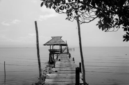 Landscape of Wooded bridge in the port.の写真素材