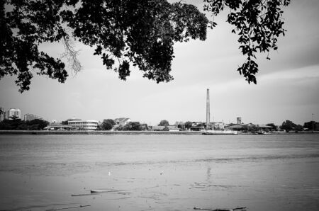 The Chao Phraya River images black and white.の写真素材
