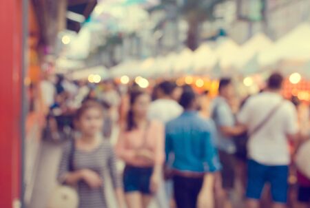 Blur people walking the streets.Vintage style color effectの写真素材