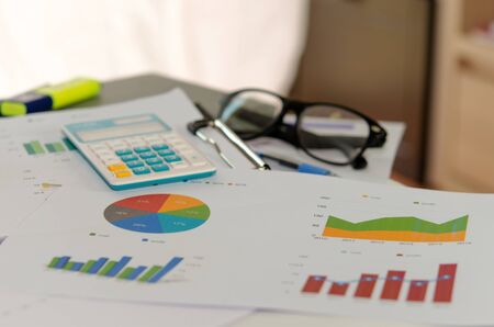 Financial documents and computers calculatorの写真素材