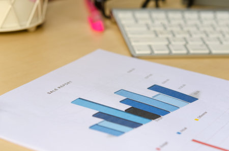 Business of financial analytics desktop with accounting charts and diagrams