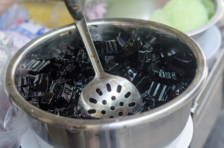 Thai dessert, Grass jelly with syrup (Chao-Kuay)の写真素材