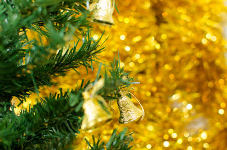 Christmas decoration on yellow backgroundの写真素材