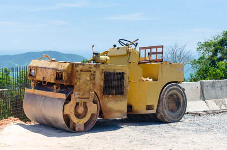 Road rollers during asphalt compaction works