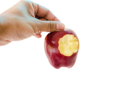 hand red apple isolated on the white.の写真素材