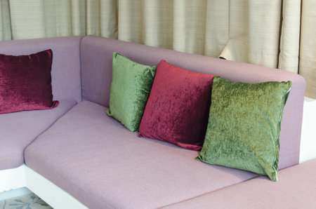 image of cushion on sofa, modern living room.の写真素材