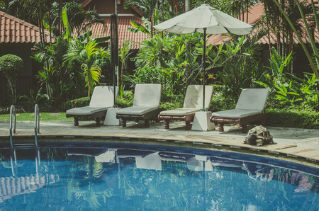 Beautiful luxury swimming pool in hotel resortの写真素材