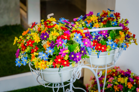 Flowers in pots white vintage.の写真素材