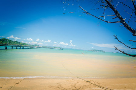 Tropical beach and blue sky in Phuket, Thailandの写真素材