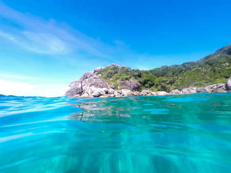 Beautiful clear wave blue sea similan.の写真素材