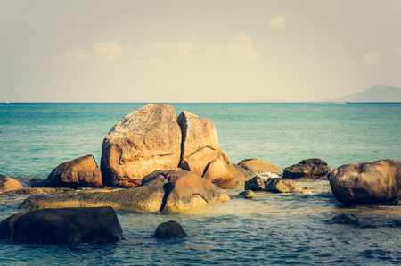 Rocks and sea on Phuket Island Thailand. Vintage filterの写真素材